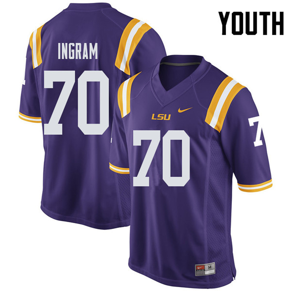 Youth #70 Ed Ingram LSU Tigers College Football Jerseys Sale-Purple